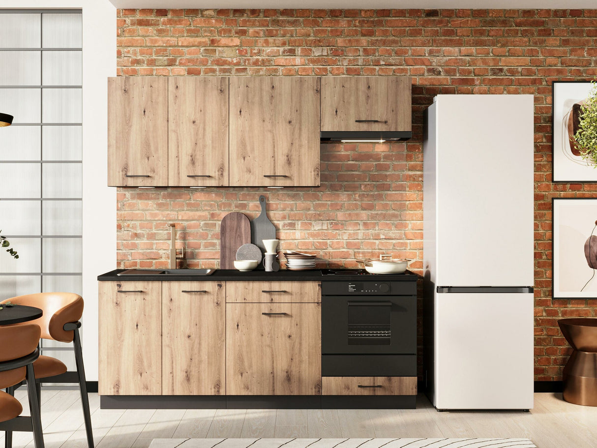 Konyhabútor Kuchnia ANIKA 2,0 z blatem Grafit/Artisan + Czarna skała, Led világítás: Igen