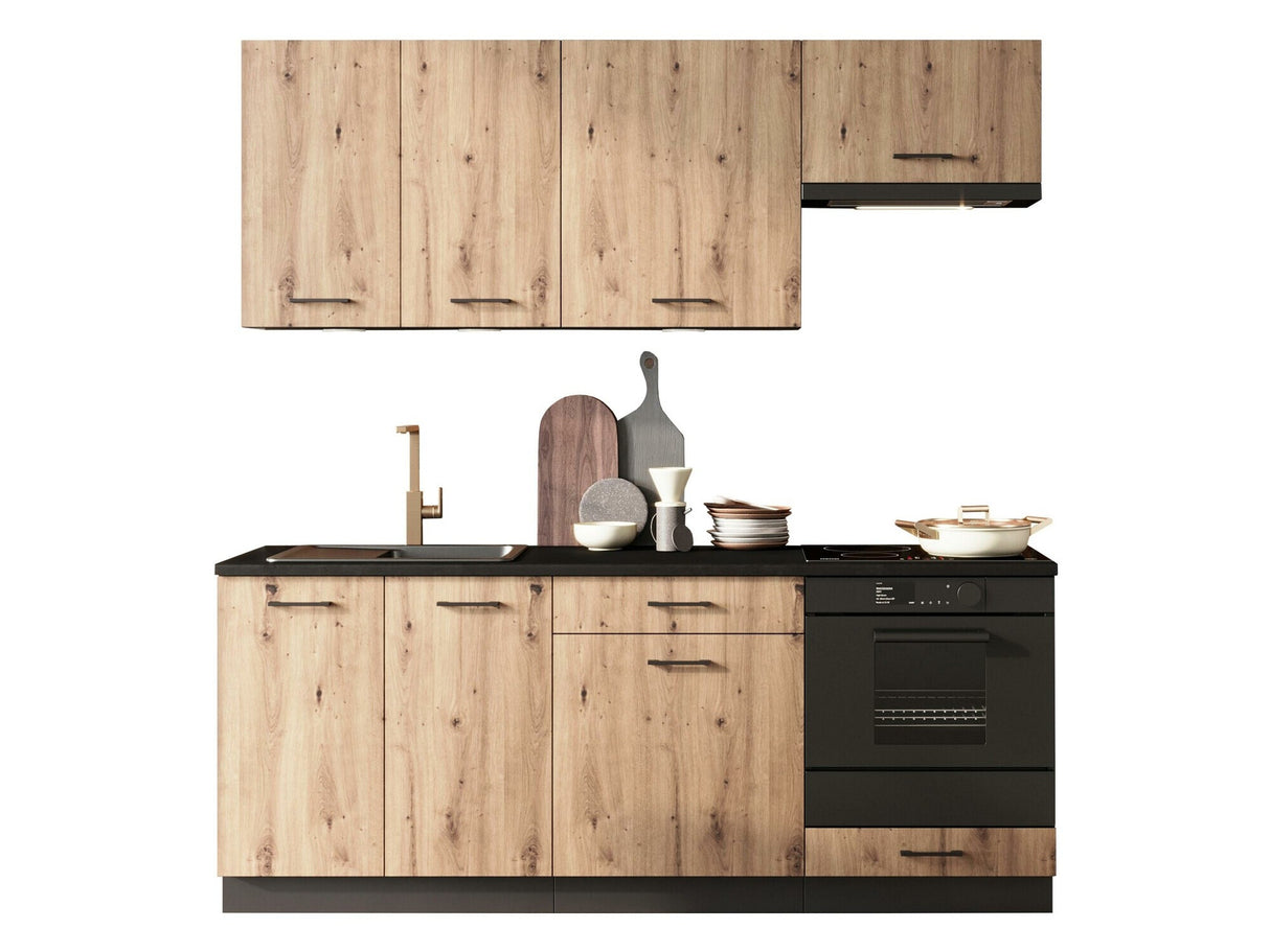 Konyhabútor Kuchnia ANIKA 2,0 z blatem Grafit/Artisan + Czarna skała, Led világítás: Igen