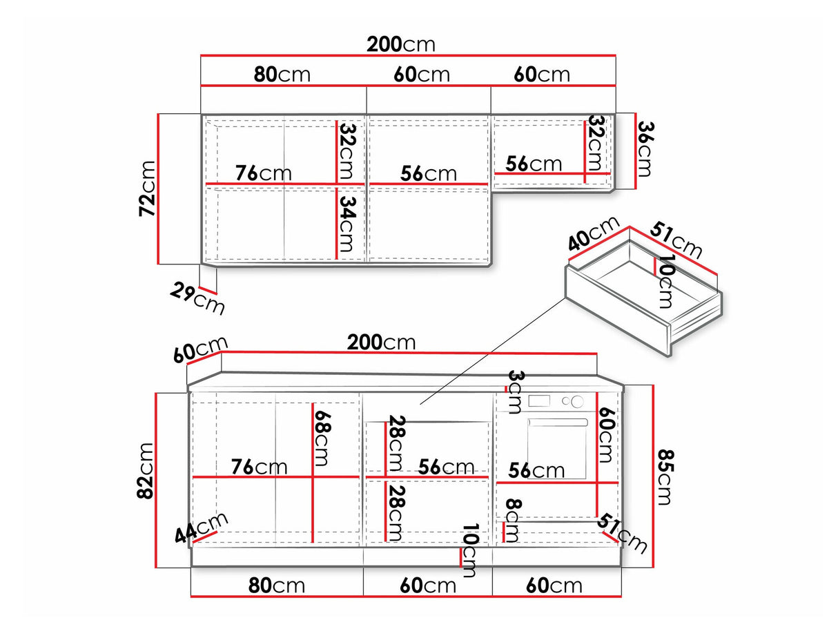 Konyhabútor Kuchnia ANIKA 2,0 z blatem Grafit/Artisan + Czarna skała, Led világítás: Igen