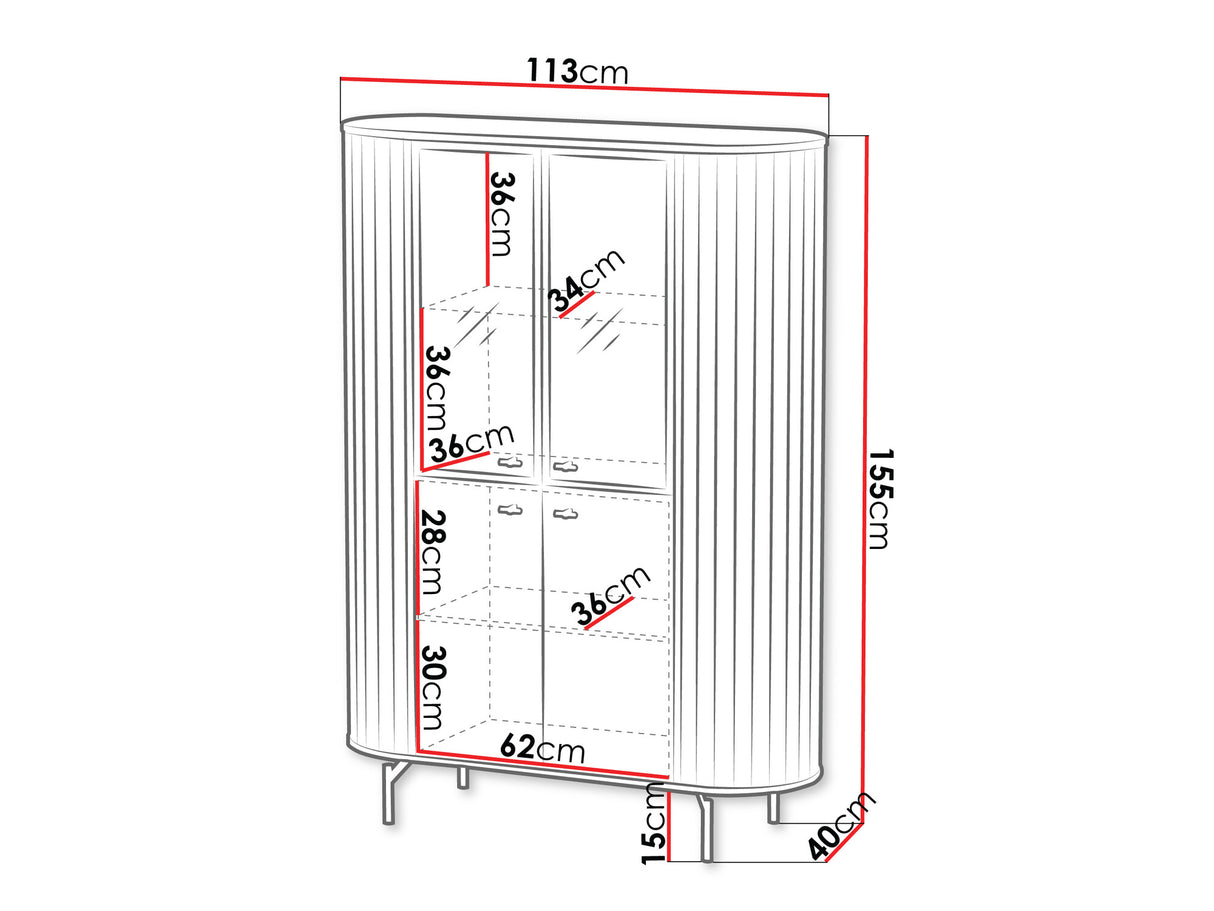 Könyvespolc Witryna 2D2W ZANTE ZA1, Szín: Fekete, Led világítás: Nem