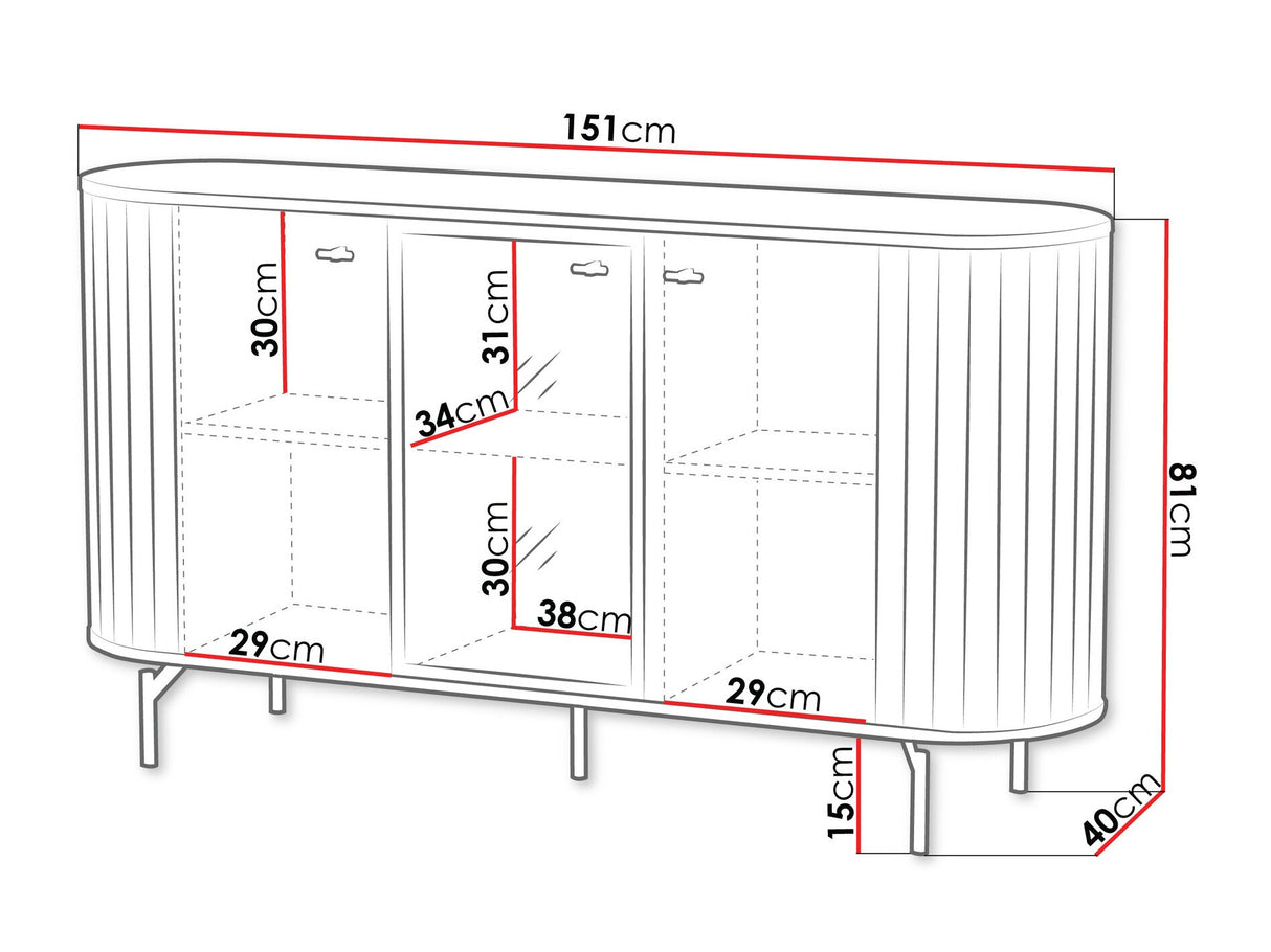 Szekrény Komoda 150 2D1W ZANTE ZA3, Szín: Fekete, Led világítás: Nem
