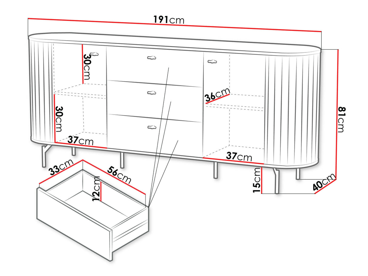 Komód Komoda 190 2D3S ZANTE ZA4, Szín: Fekete