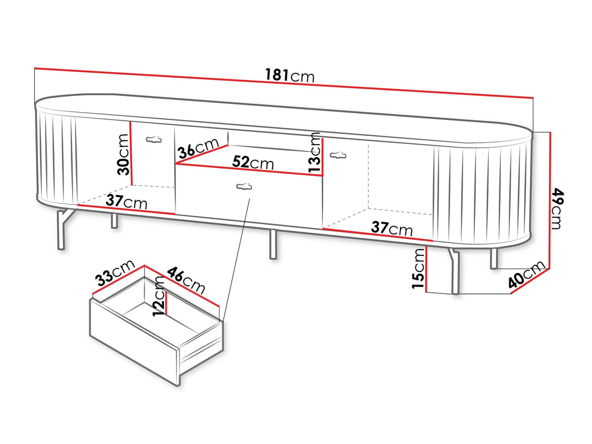 TV-állvány Szafka RTV 180 2D1S ZANTE ZA5, Szín: Fekete