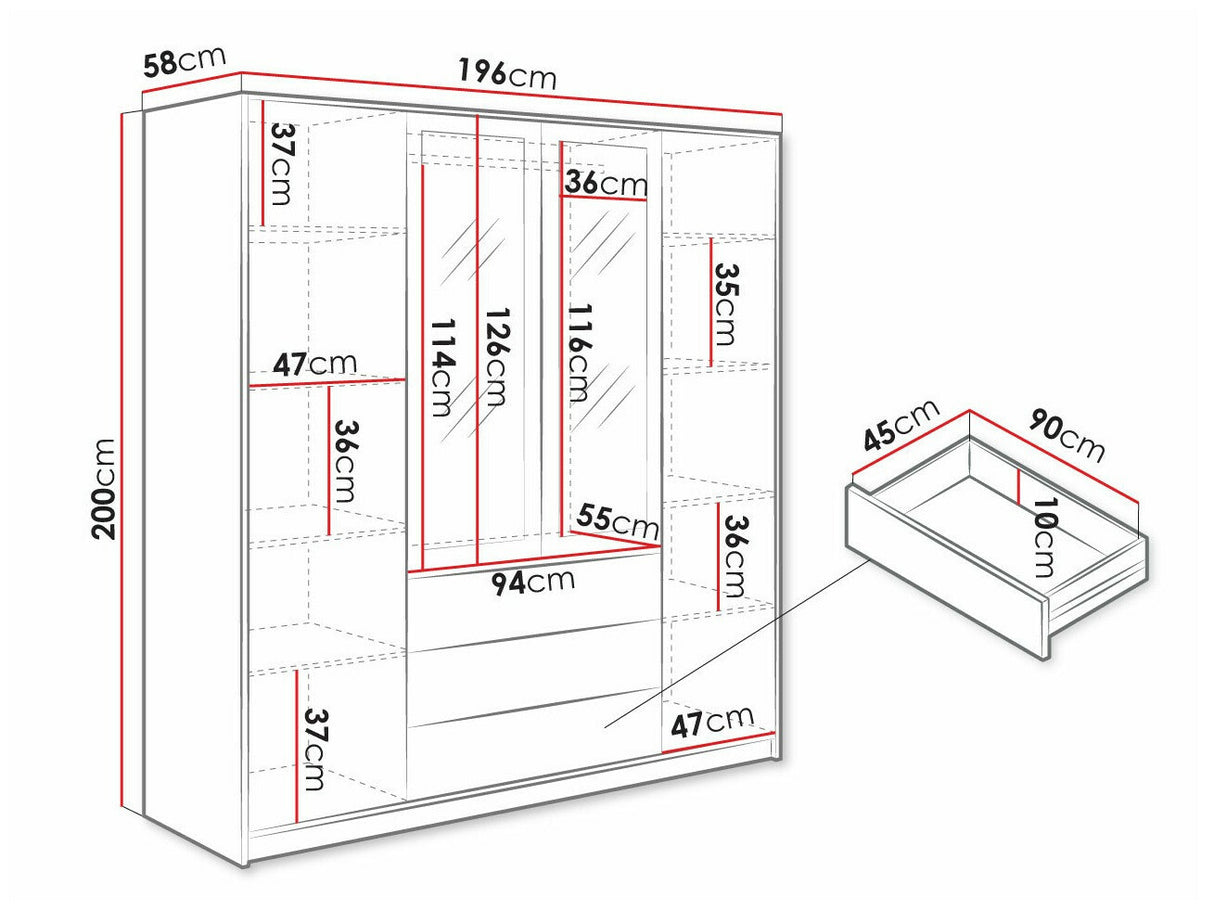 Gardróbszekrény Szafa RETRO D4 LUX Biały/Lustro (Fehér)