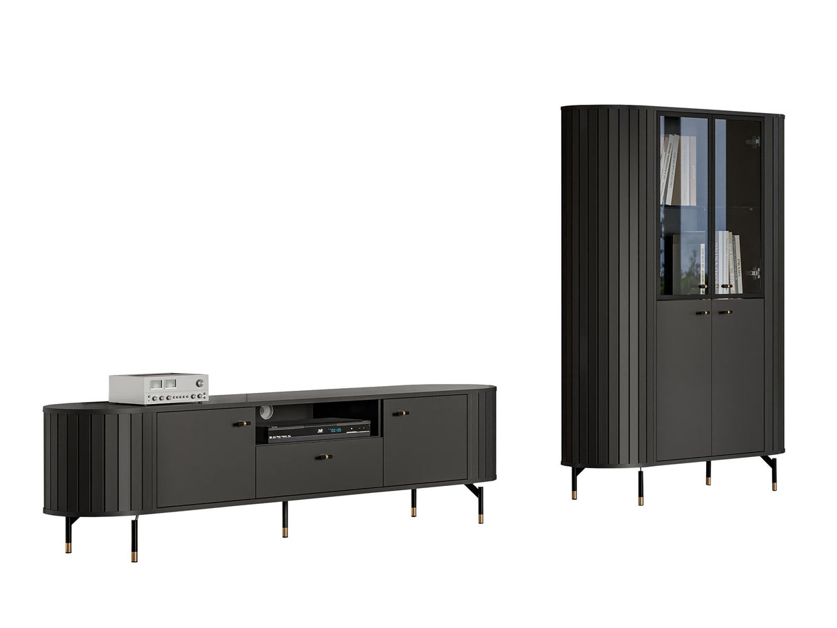 Nappali szett Meble ZANTE I, Szín: Fekete, Led világítás: Nem