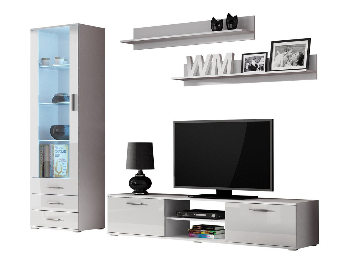 Nappali szett Soho I (Boho I), Szín: Fehér + Fényes fehér, Led világítás: Fehér