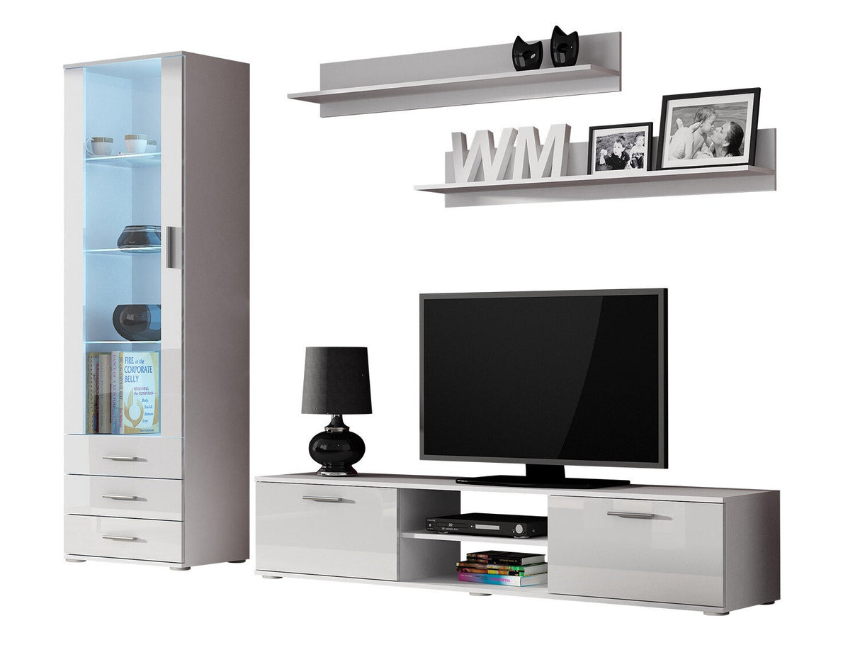 Nappali szett Soho I (Boho I), Szín: Fehér + Fényes fehér, Led világítás: RGB