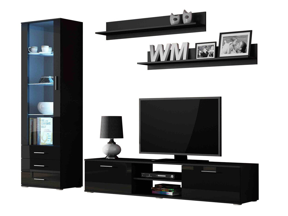 Nappali szett Soho I (Boho I), Szín: Fekete + Fényes fekete, Led világítás: Nincs világítás