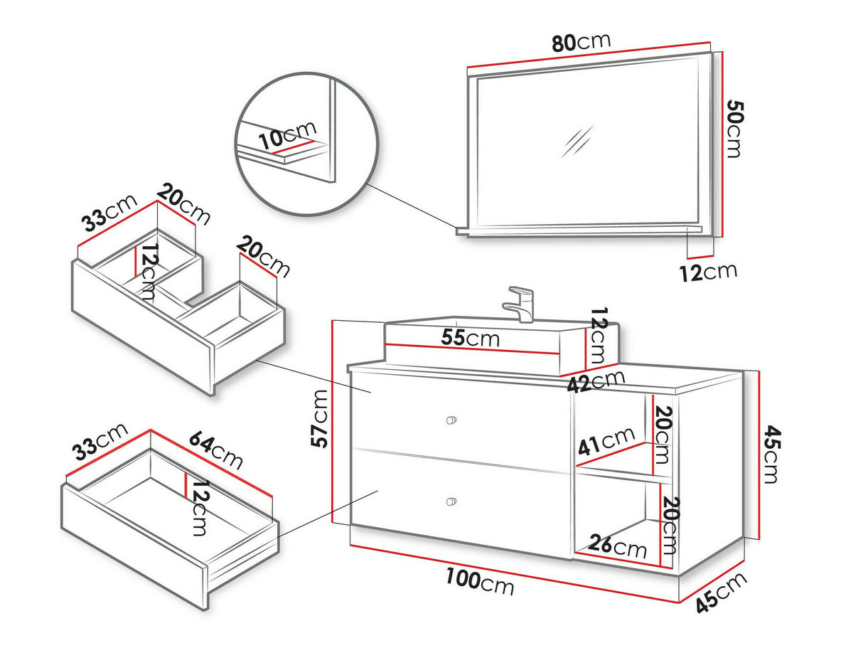 Fürdőszoba garnitúra Meble łazienkowe KERTOS I, Szín: Fekete, Mosdókagyló: Igen