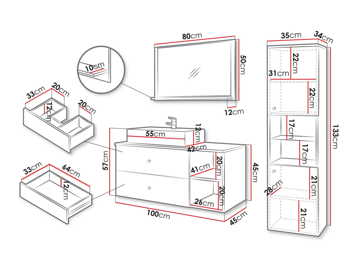 Fürdőszoba garnitúra Meble łazienkowe KERTOS II, Szín: Dió, Mosdókagyló: Igen