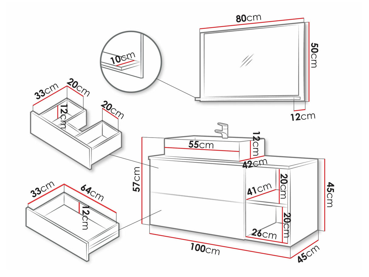 Fürdőszoba garnitúra Meble łazienkowe KERTOS RYFLE I, Szín: Dió, Mosdókagyló: Igen