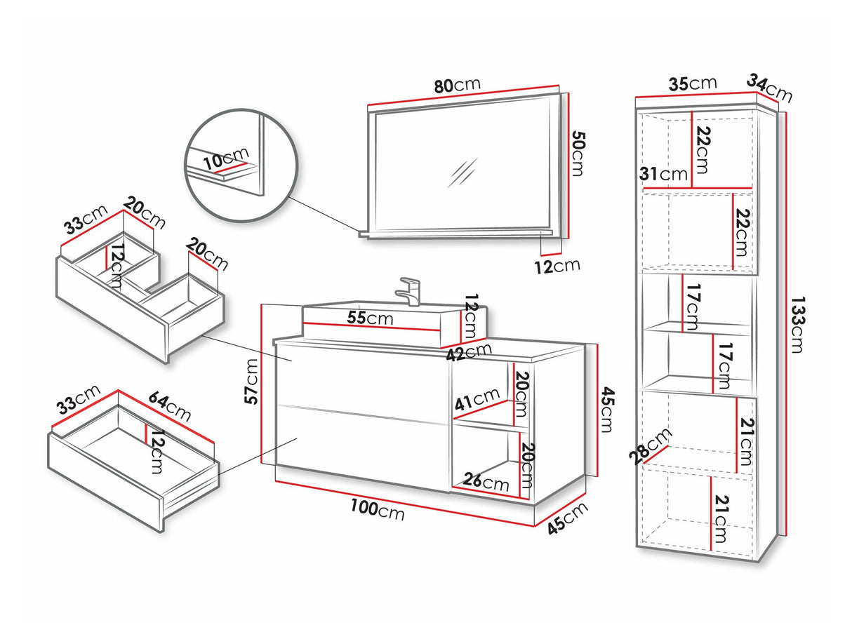 Fürdőszoba garnitúra Meble łazienkowe KERTOS RYFLE II, Szín: Fekete, Mosdókagyló: Igen