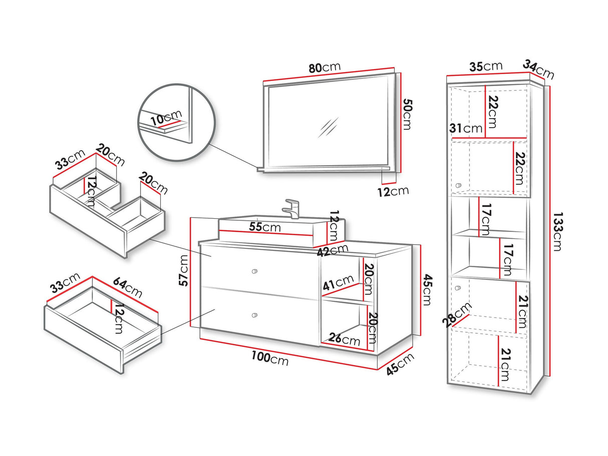 Fürdőszoba garnitúra Meble łazienkowe KERTOS II, Szín: Fehér, Mosdókagyló: Igen