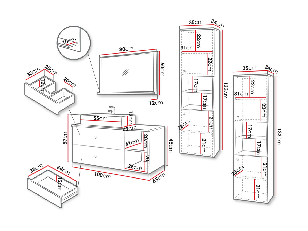 Fürdőszoba garnitúra Meble łazienkowe KERTOS III, Szín: Fehér, Mosdókagyló: Igen