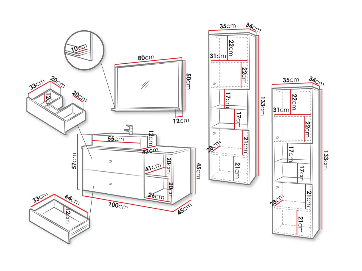 Fürdőszoba garnitúra Meble łazienkowe KERTOS III, Szín: Fekete, Mosdókagyló: Igen