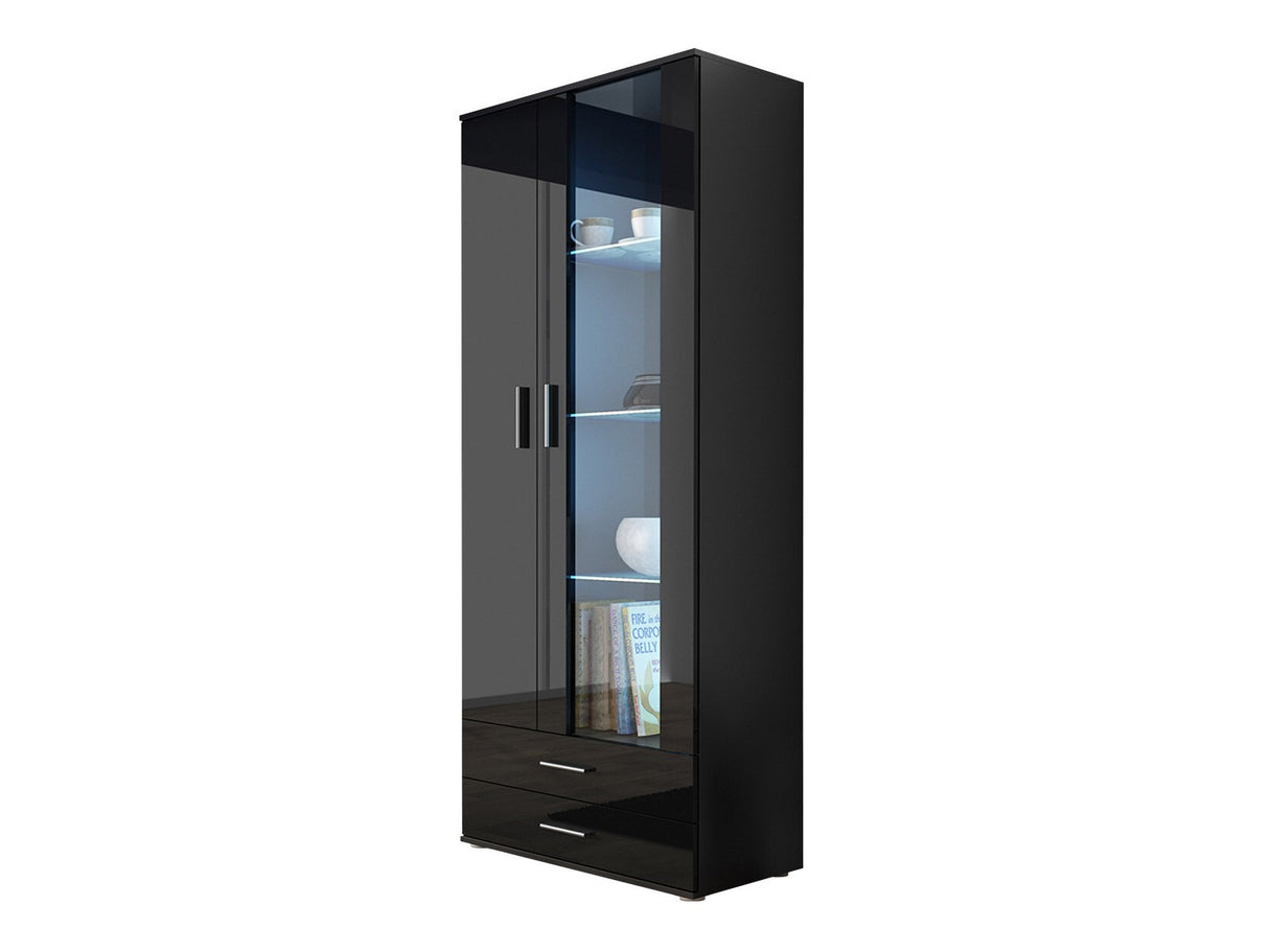 Könyvespolc Soho B6 (2D2S Boho B6), Szín: Fekete + Fényes fekete, Led világítás: Kék