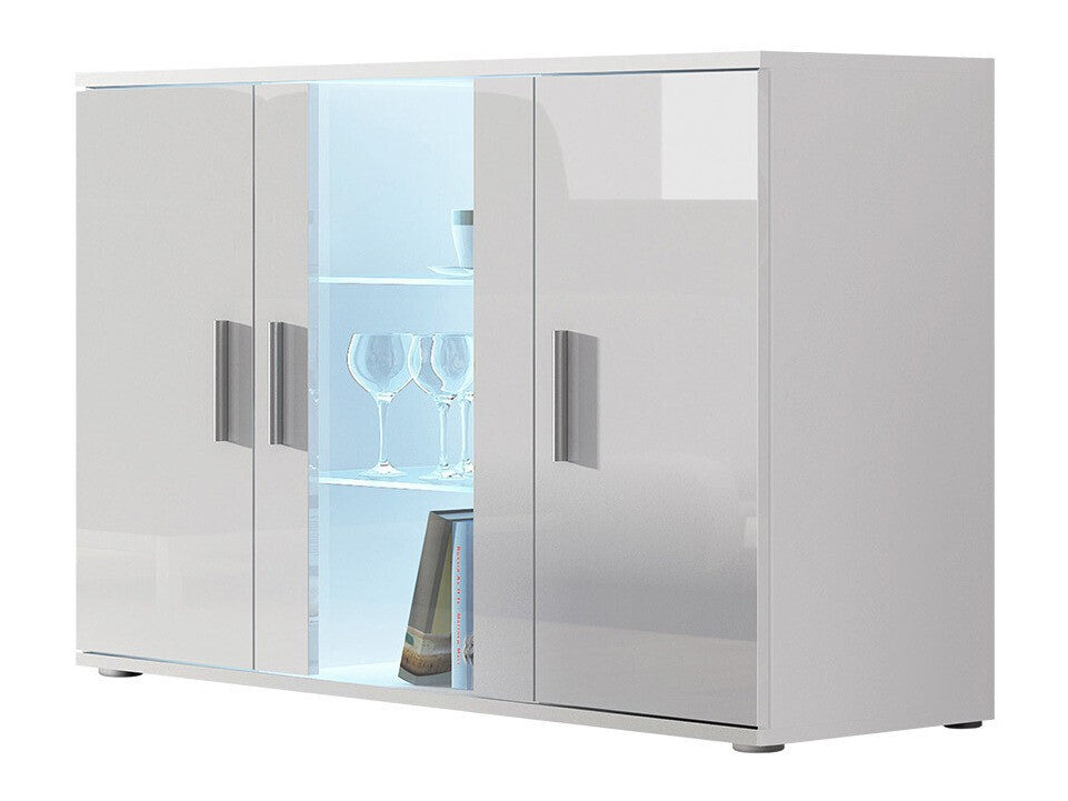 Szekrény Soho B7 (Boho B7), Szín: Fehér + Fényes fehér, Led világítás: Fehér