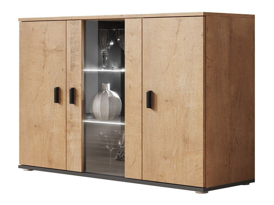 Szekrény Soho B7 (Boho B7), Szín: Lefkas tölgy + Fekete, Led világítás: Fehér