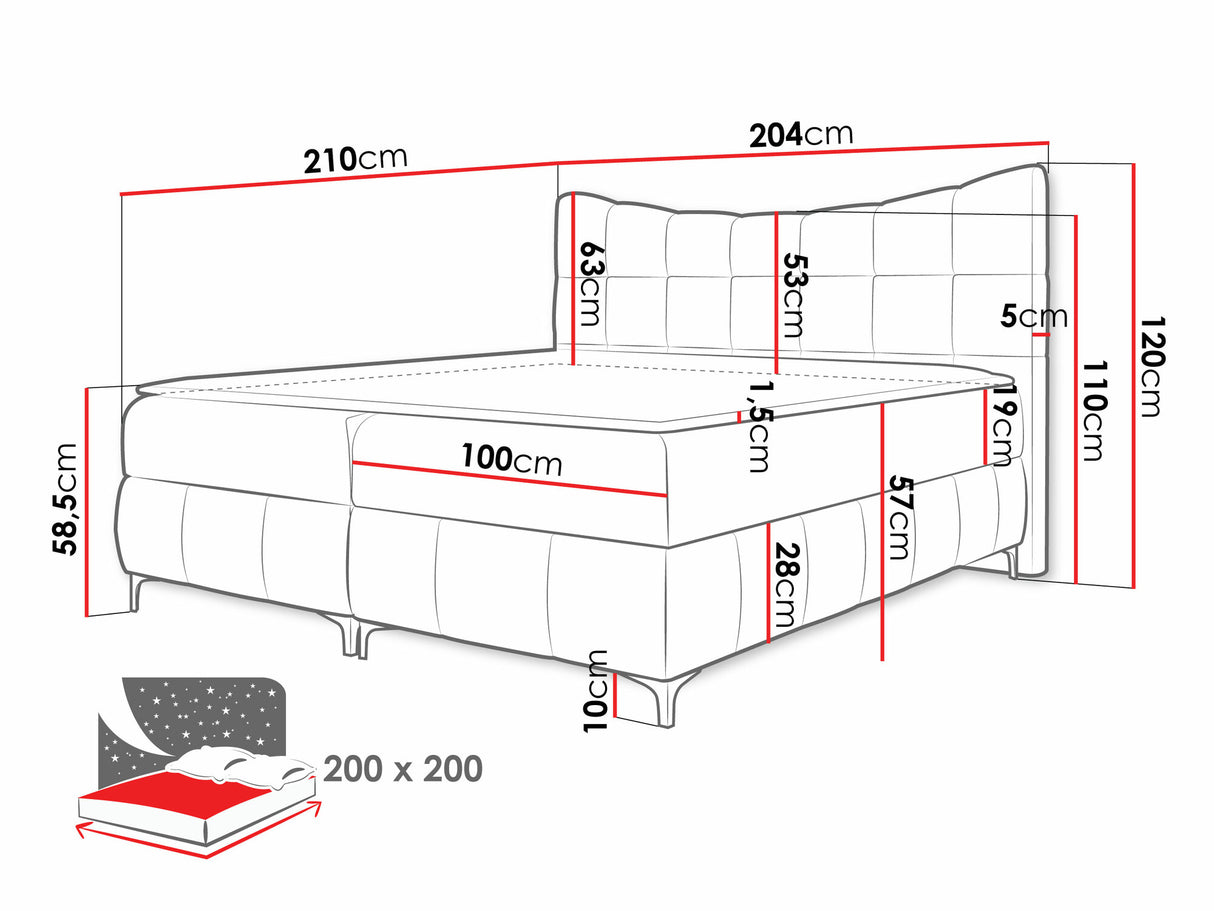Kontinentális ágy Łóżko kontynentalne NOVA + topper Freya, Szín: Freya 210.20, Alvó felület mérete: 200 x 200 cm