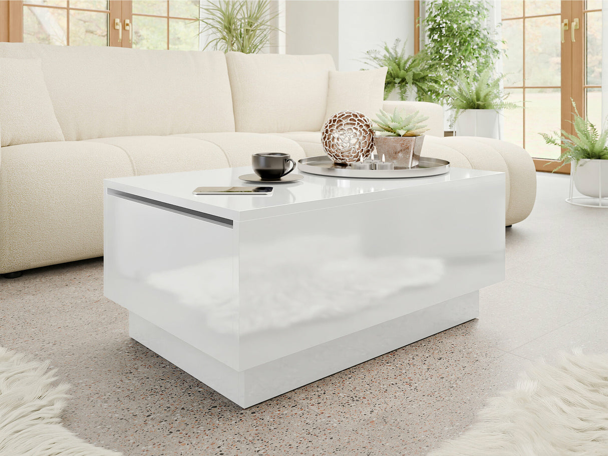 Dohányzóasztal Stolik kawowy MOON 90x60 Biały połysk (Fényes fehér)