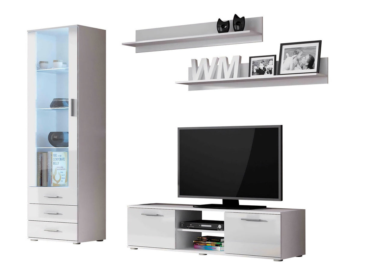 Nappali szett Soho VII (Boho VII), Szín: Fehér + Fényes fehér, Led világítás: Nincs világítás