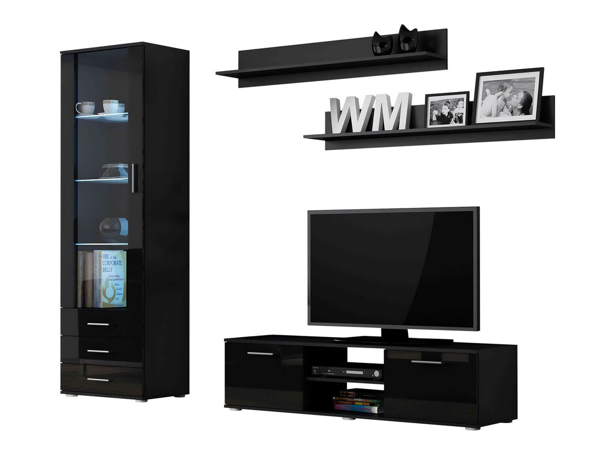 Nappali szett Soho VII (Boho VII), Szín: Fekete + Fényes fekete, Led világítás: Nincs világítás