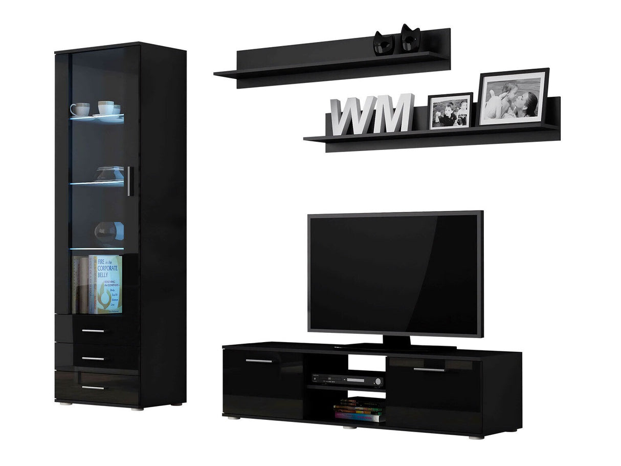 Nappali szett Soho VII (Boho VII), Szín: Fekete + Fényes fekete, Led világítás: RGB