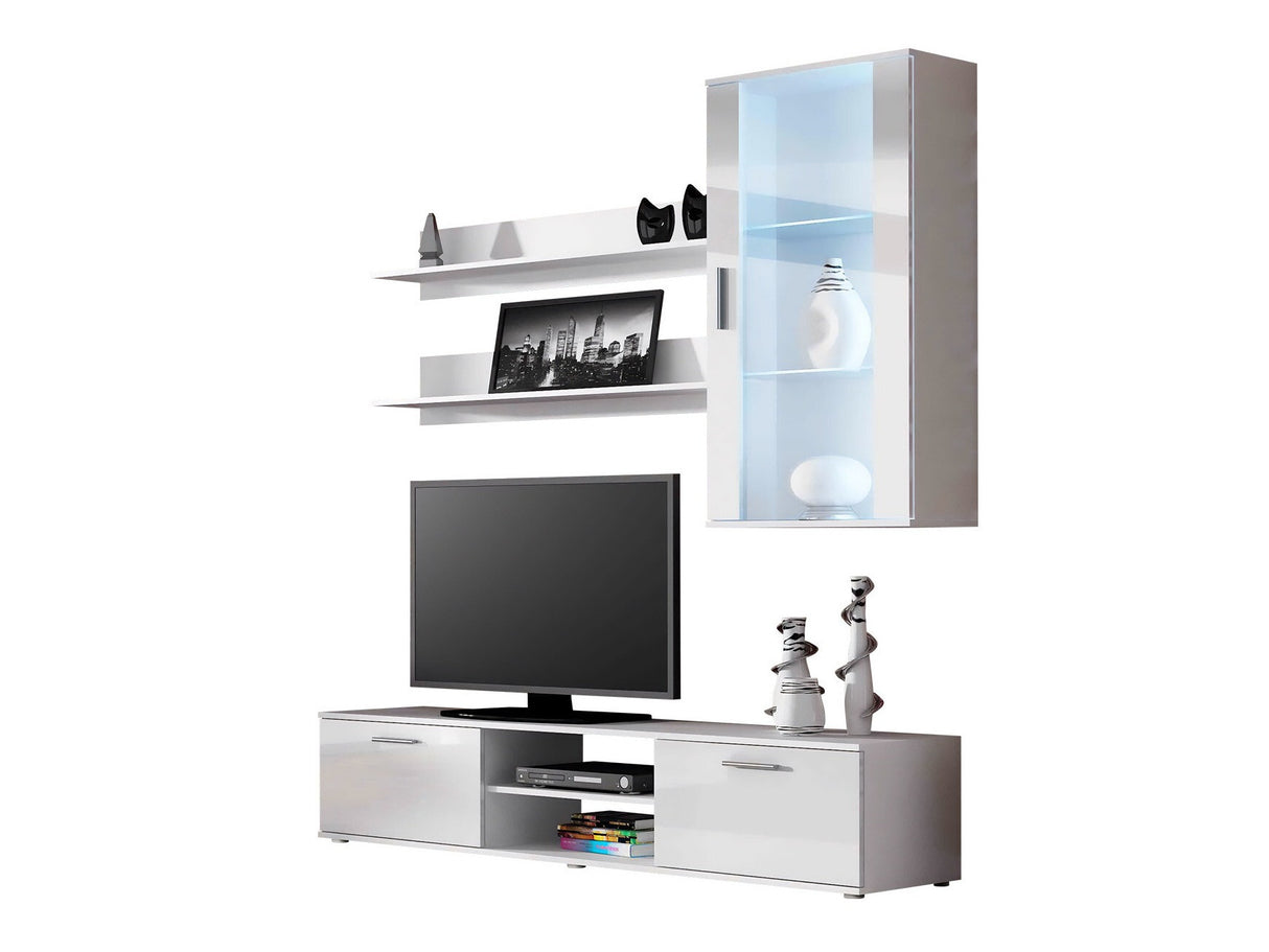 Nappali szett Soho V (Boho V), Szín: Fehér + Fényes fehér, Led világítás: Fehér