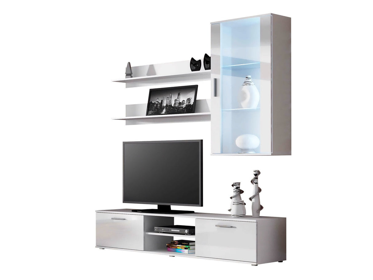 Nappali szett Soho V (Boho V), Szín: Fehér + Fényes fehér, Led világítás: Kék