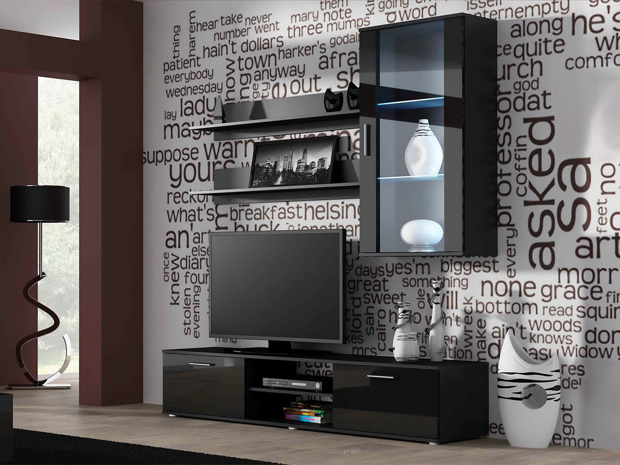 Nappali szett Soho V (Boho V), Szín: Fekete + Fényes fekete, Led világítás: Nem