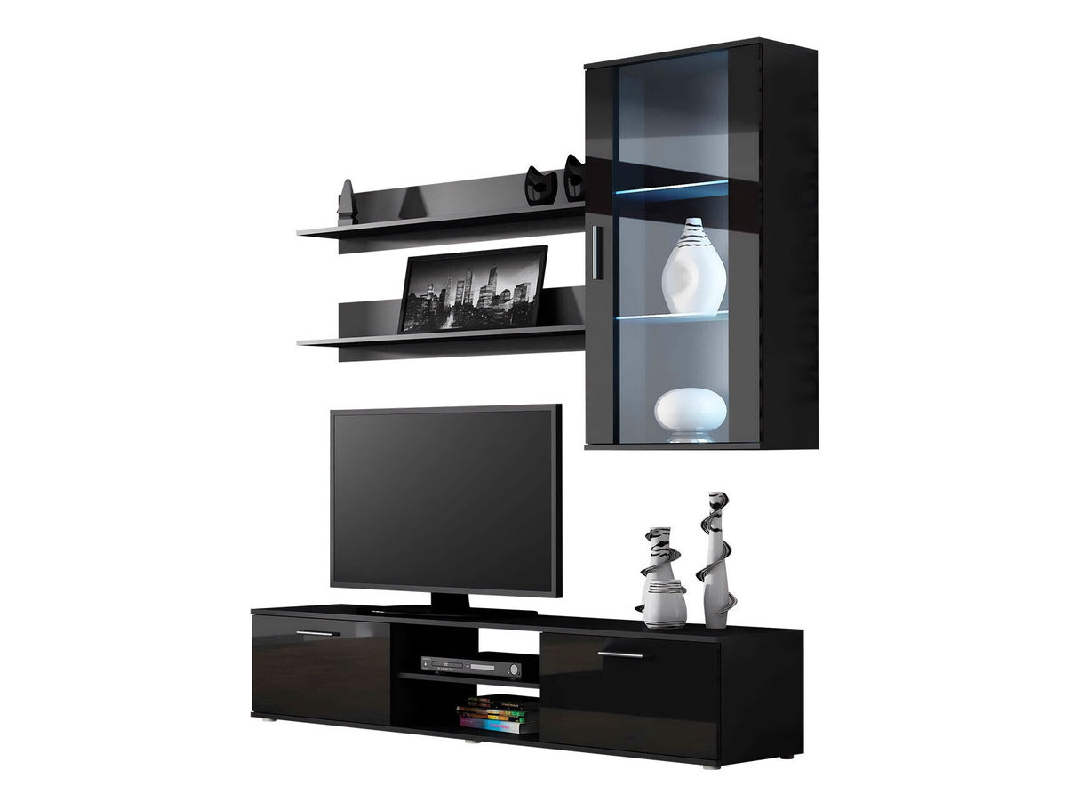 Nappali szett Soho V (Boho V), Szín: Fekete + Fényes fekete, Led világítás: Fehér