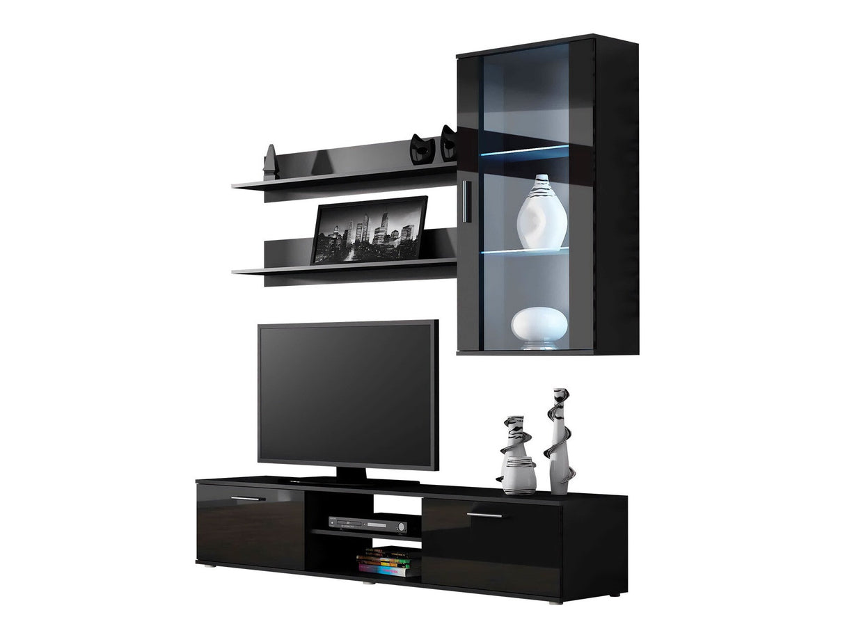 Nappali szett Soho V (Boho V), Szín: Fekete + Fényes fekete, Led világítás: RGB