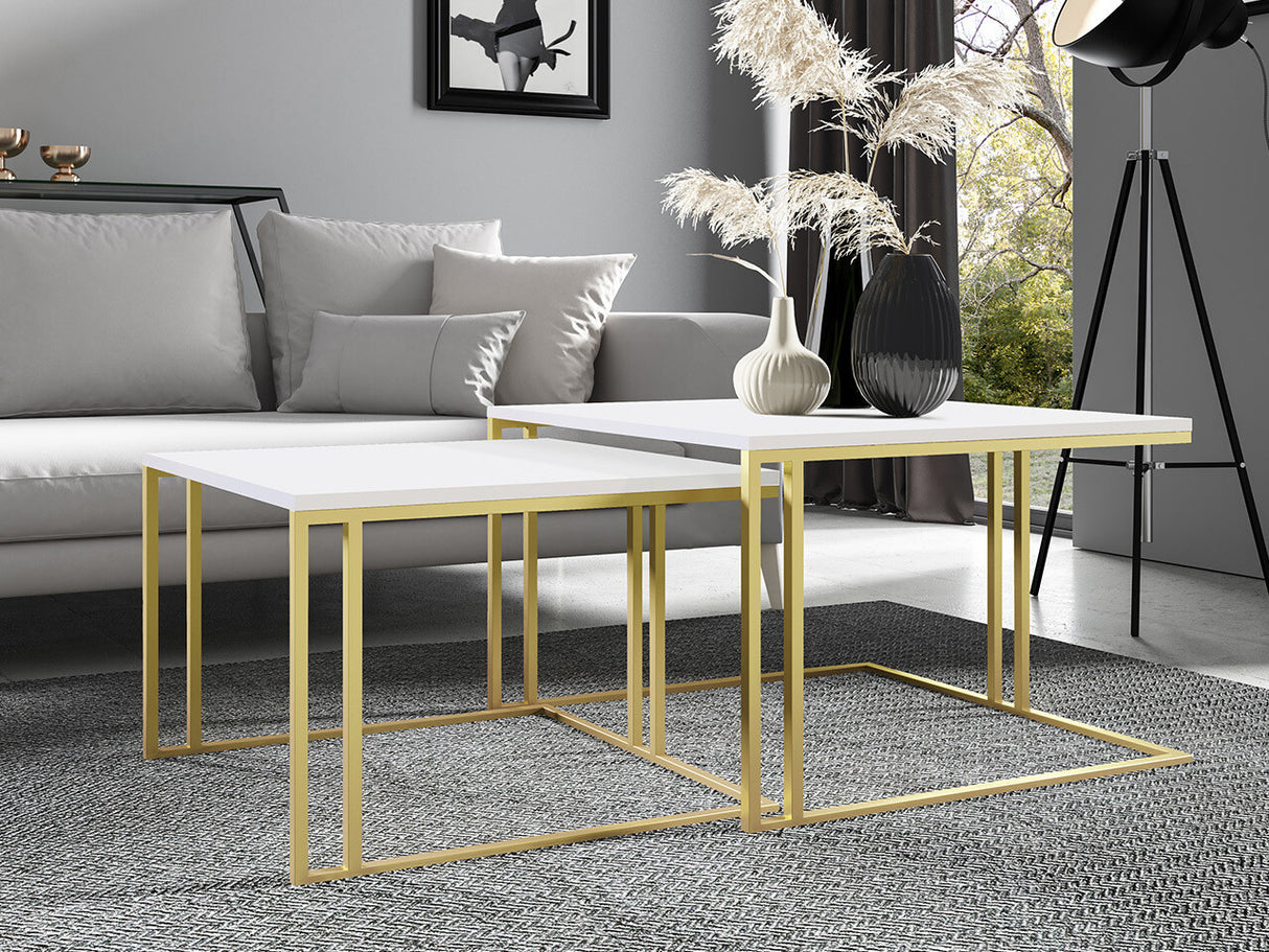 Dohányzóasztal szett Stolik ASTRO NEW, Szín: Fehér + Aranysárga