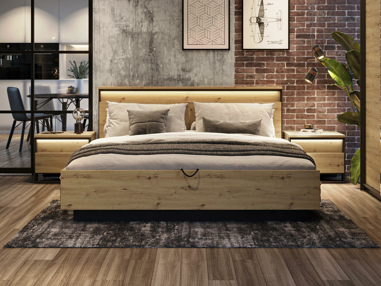 Hálószoba garnitúra Sypialnia QUANT V Dąb Artisan / Czarny Rozmiar łóżka, Alvó felület mérete: 180 x 200 cm