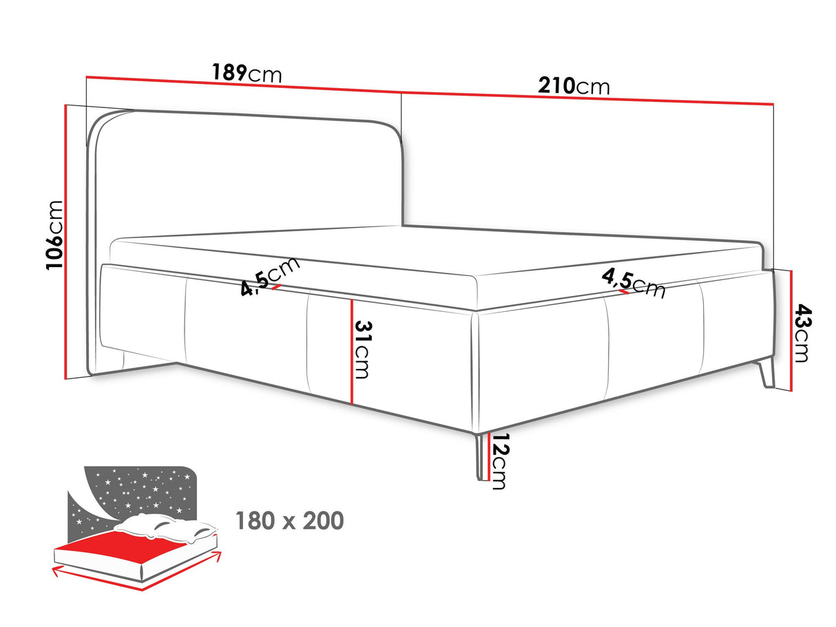 Ágy Łóżko tapicerowane HOLLY, Szín: Velo 633, Alvó felület mérete: 180 x 200 cm
