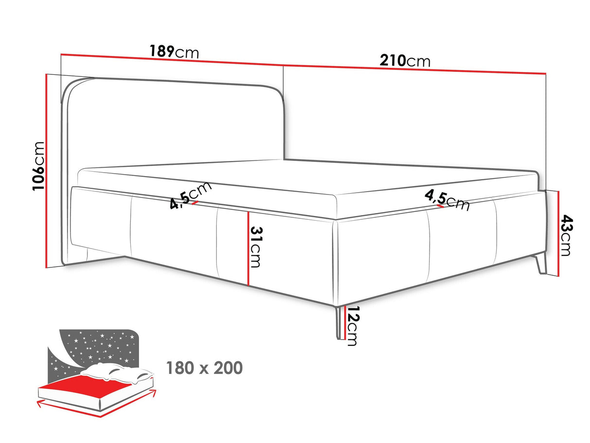 Ágy Łóżko tapicerowane HOLLY, Szín: Velo 621, Alvó felület mérete: 180 x 200 cm