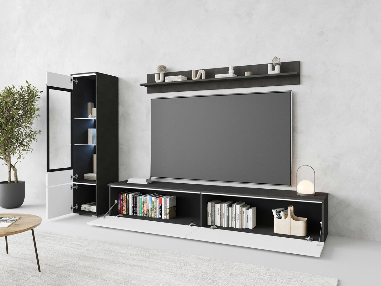 Nappali szett Vera I (Sawoti I), Szín: Matera szürke + Fényes fehér, Led világítás: Nem