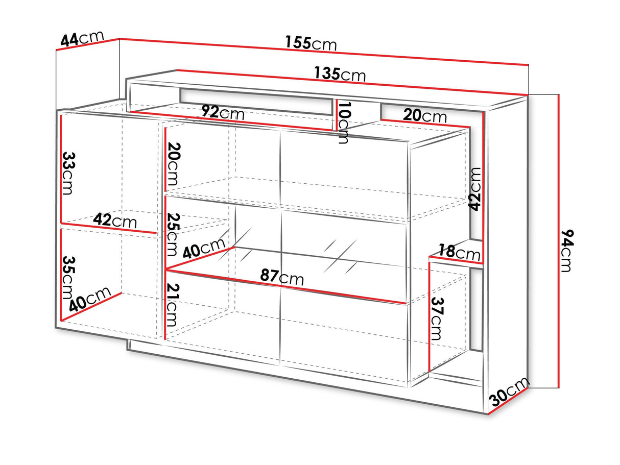 Szekrény Alva komód, Led világítás: Nem