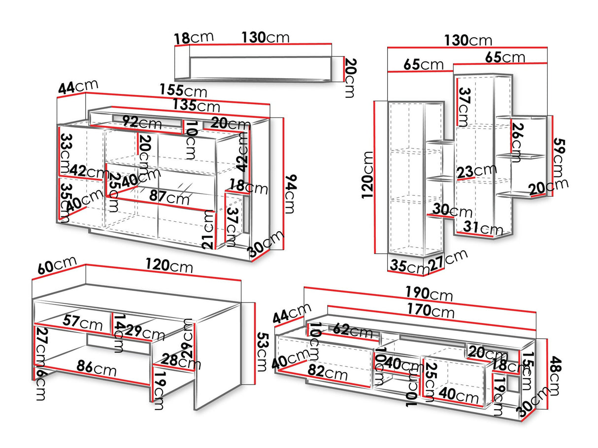 Nappali szett Meble ALVA Biały / Grande tölgy, Led világítás: Nem