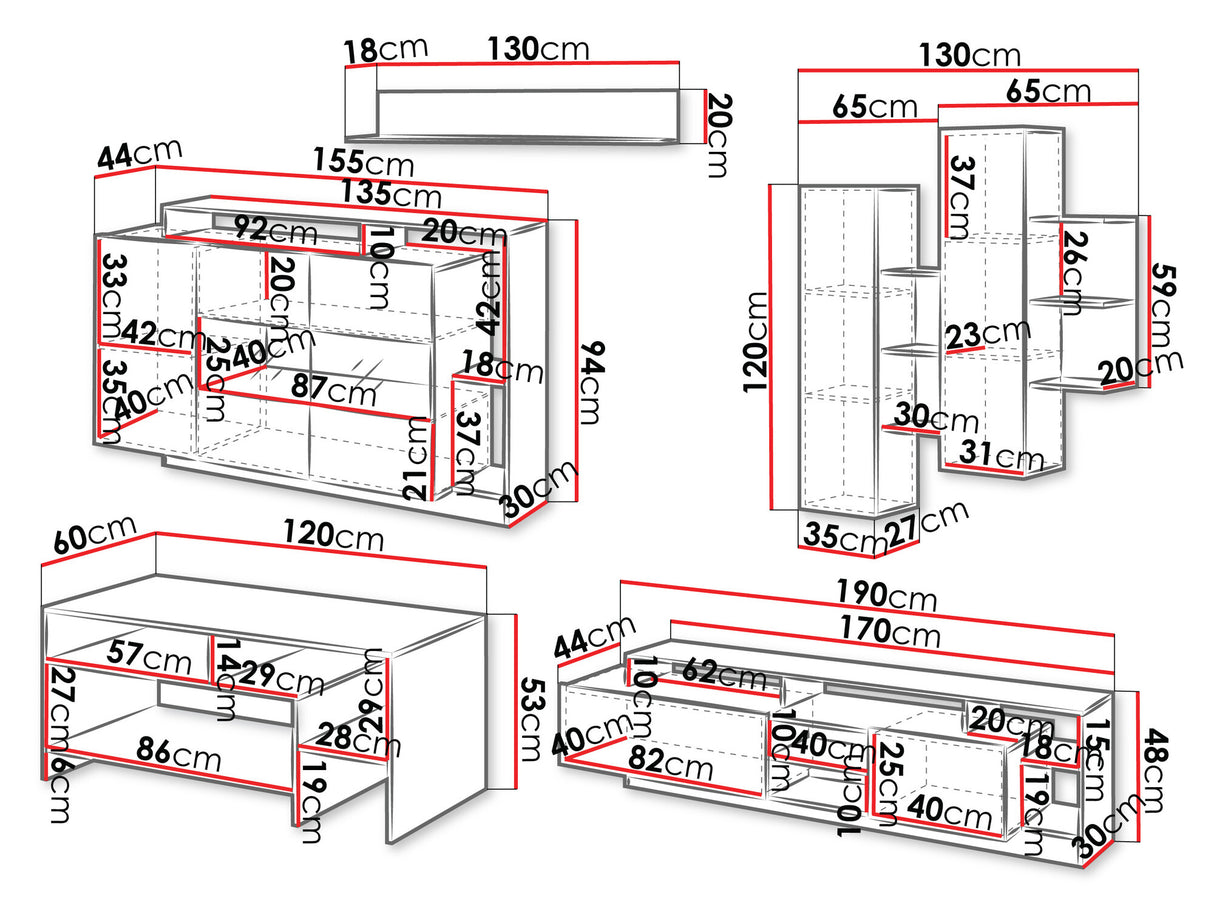 Nappali szett Meble ALVA Biały / Grande tölgy, Led világítás: Igen fehér