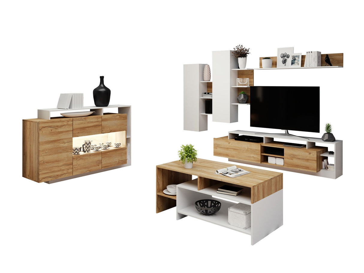 Nappali szett Meble ALVA Biały / Grande tölgy, Led világítás: Igen RGB