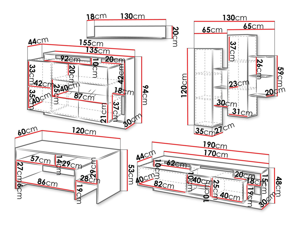 Nappali szett Meble ALVA Biały / Grande tölgy, Led világítás: Igen RGB
