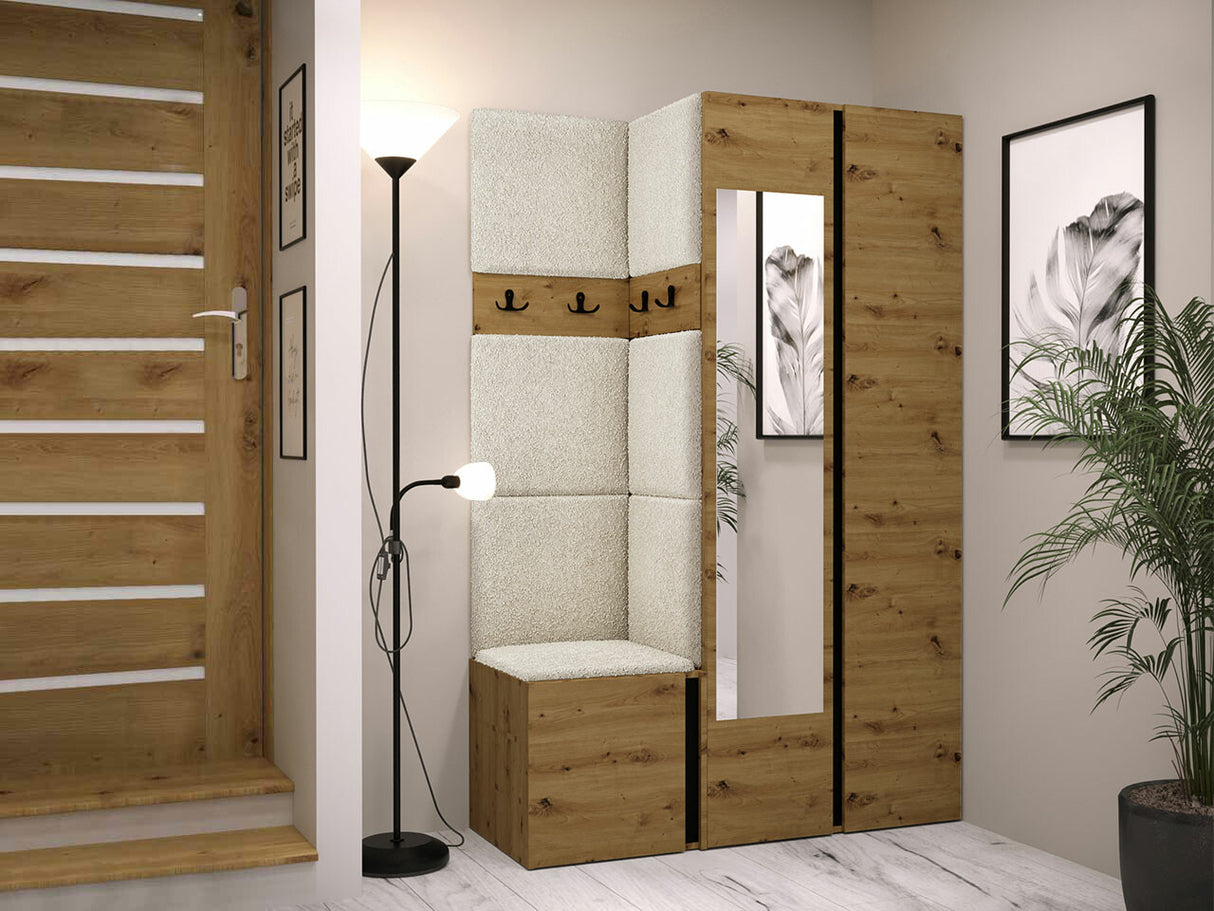 Előszoba garnitúra ORION XXVI (Tavasz XXVI), Keret színe: Artisan tölgy + Fekete, Puha falpanel színe: Abriamo 3