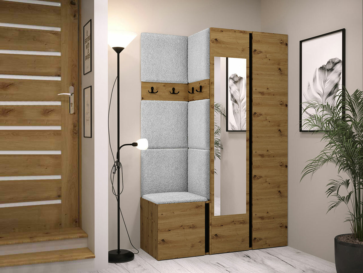 Előszoba garnitúra ORION XXVI (Tavasz XXVI), Keret színe: Artisan tölgy + Fekete, Puha falpanel színe: Abriamo 6