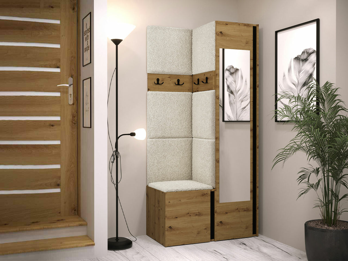 Előszoba garnitúra ORION XXV (Tavasz XXV), Keret színe: Artisan tölgy + Fekete, Puha falpanel színe: Abriamo 3