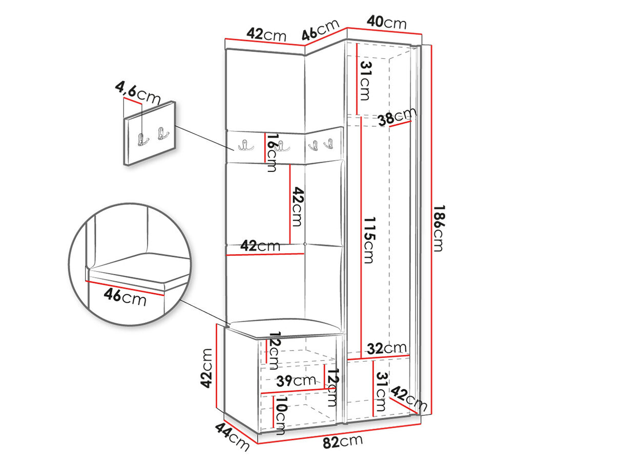 Előszoba garnitúra ORION XXV (Tavasz XXV), Keret színe: Artisan tölgy + Fekete, Puha falpanel színe: Abriamo 3