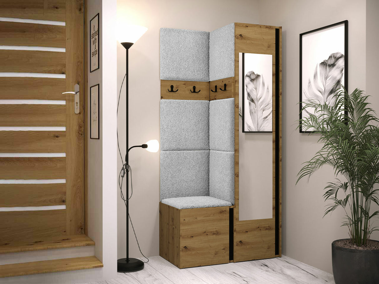 Előszoba garnitúra ORION XXV (Tavasz XXV), Keret színe: Artisan tölgy + Fekete, Puha falpanel színe: Abriamo 6