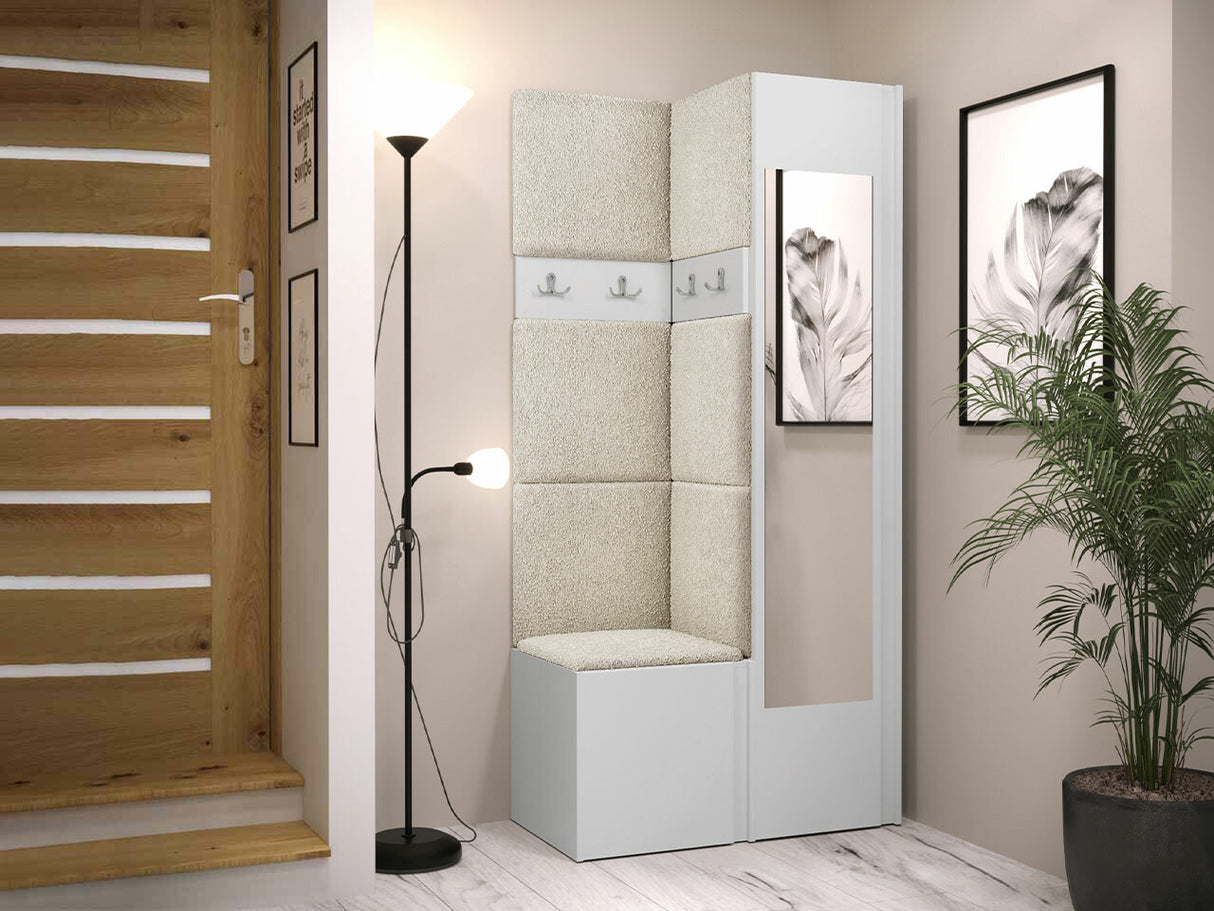 Előszoba garnitúra ORION XXV (Tavasz XXV), Keret színe: Fehér, Puha falpanel színe: Abriamo 3