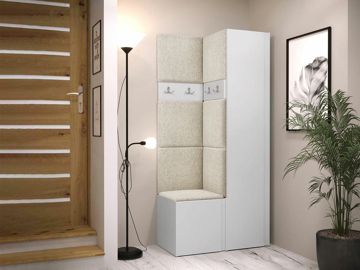 Előszoba garnitúra ORION XXIV (Tavasz XXIV), Keret színe: Fehér, Puha falpanel színe: Abriamo 3