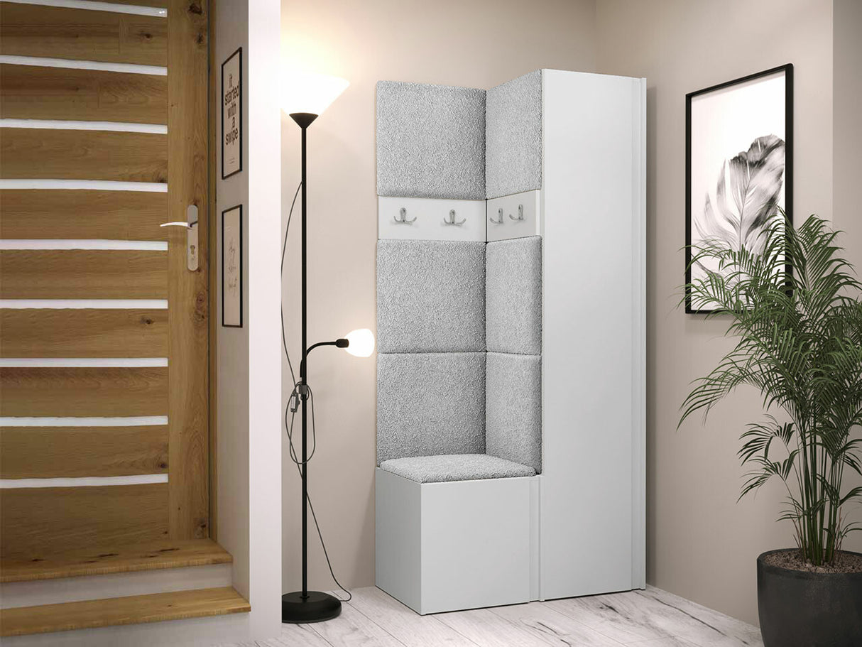 Előszoba garnitúra ORION XXIV (Tavasz XXIV), Keret színe: Fehér, Puha falpanel színe: Abriamo 6